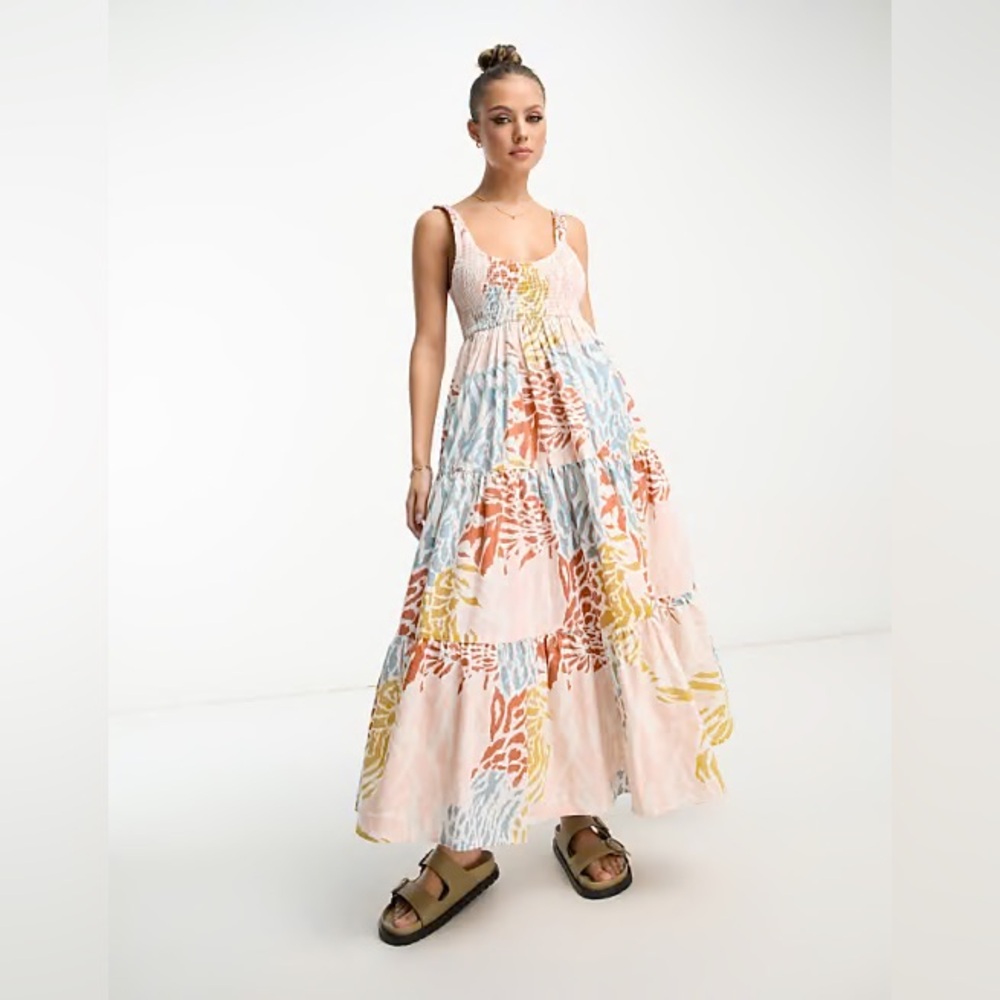 ASOS shirred maxi tiered sundress - sz 14